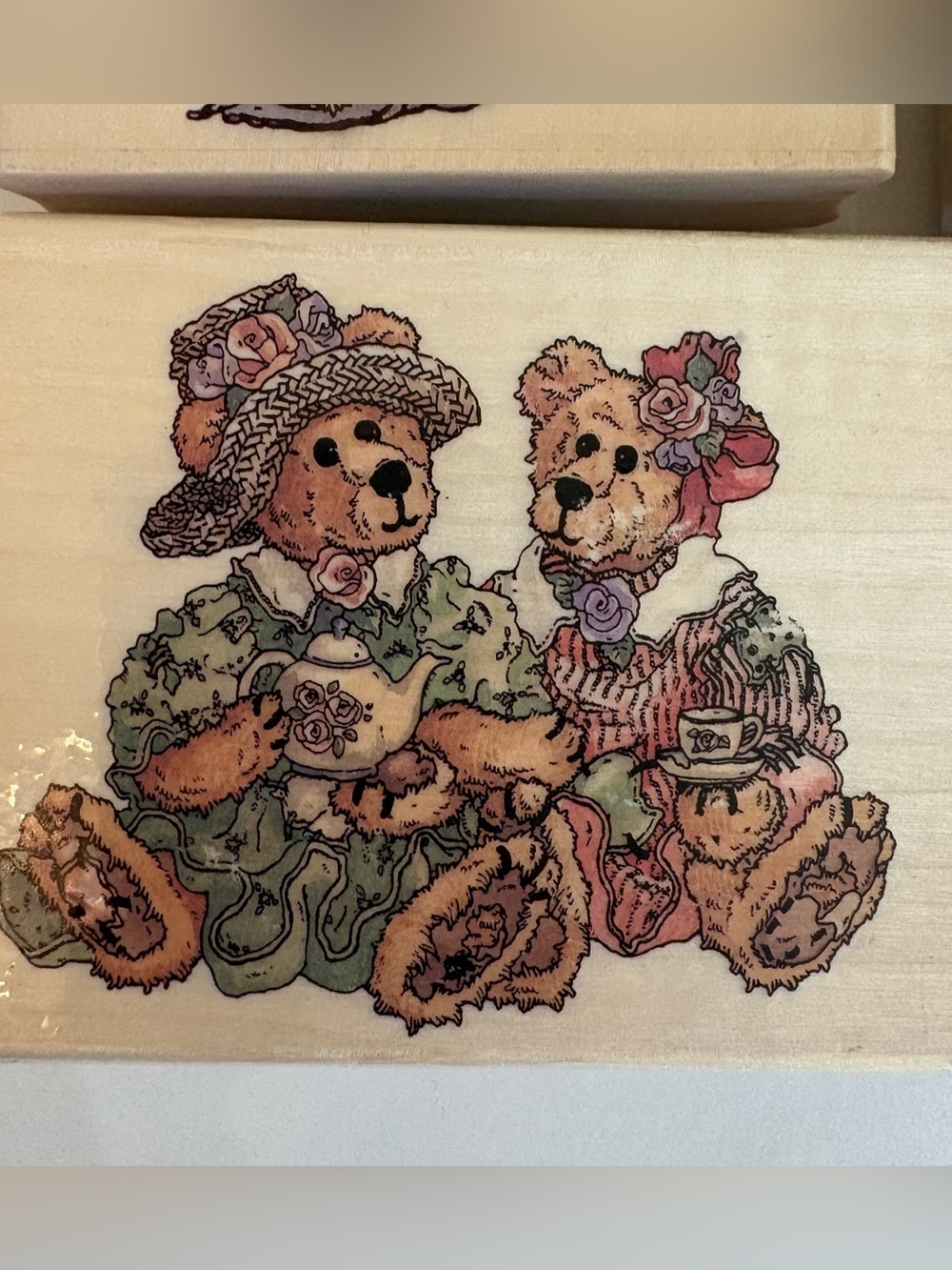 Boyds Bears Wood Stamp Set (9) Unused Birthday & Tea Party Uptown Rubber Stamps - Picture 3 of 8